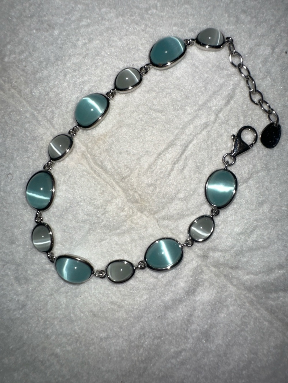 Sterling Silver Rhodium Plated blue stone with Teal Glass Cabochons
